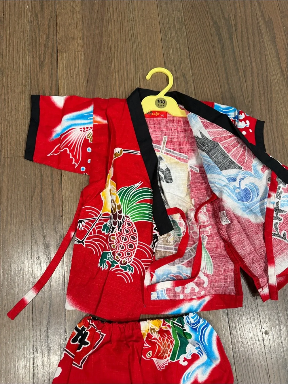 Kids Red Dragon & Wave Matching Set - Traditional Festival Outfit